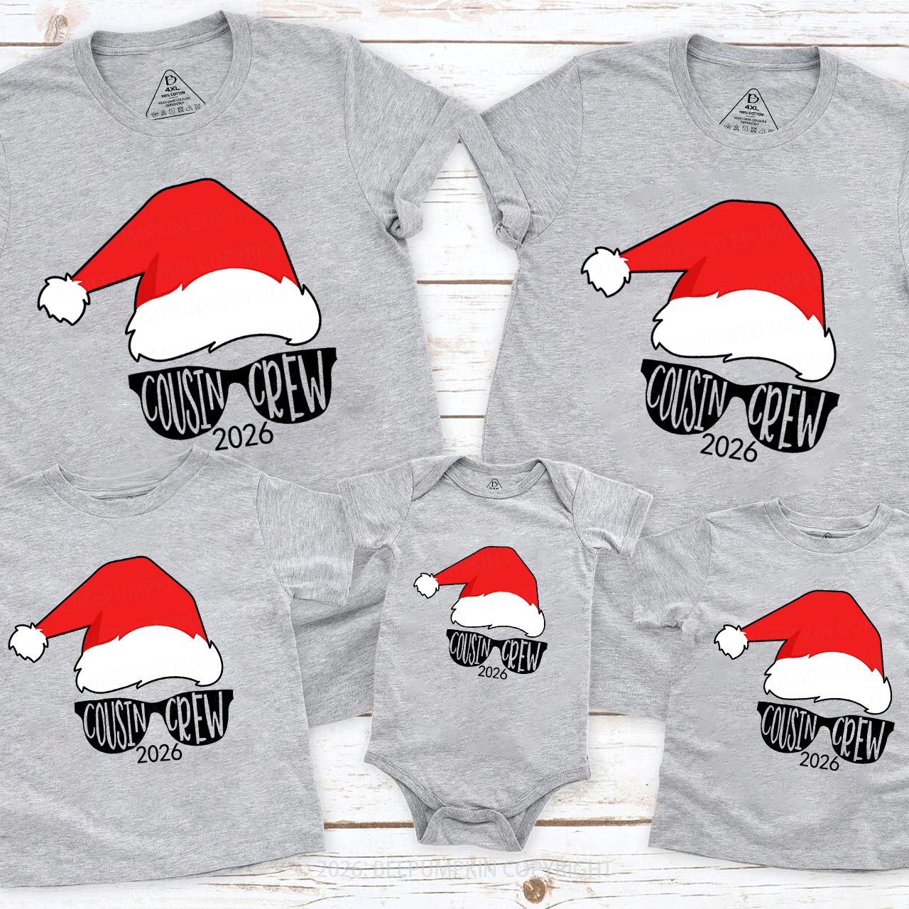 2026 Cousin Crew Red Santa Hat Christmas Matching Tees For Family Beepumpkin