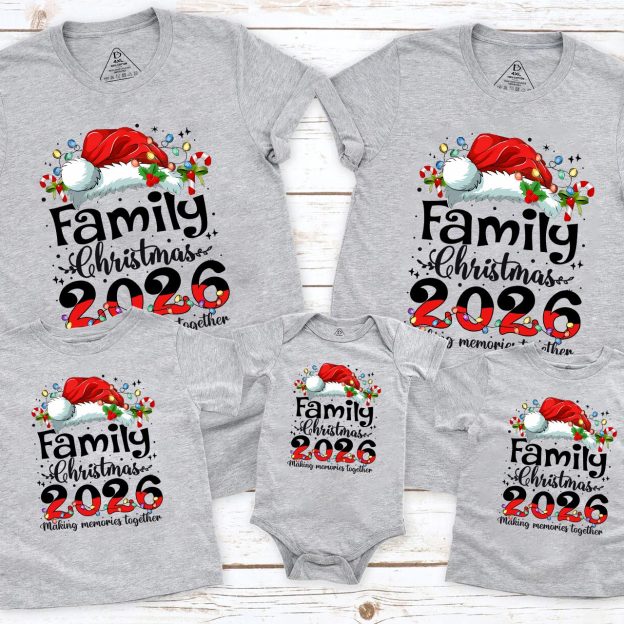 2026 Merry Christmas with colorful lights Family Matching T-Shirts Beepumpkin
