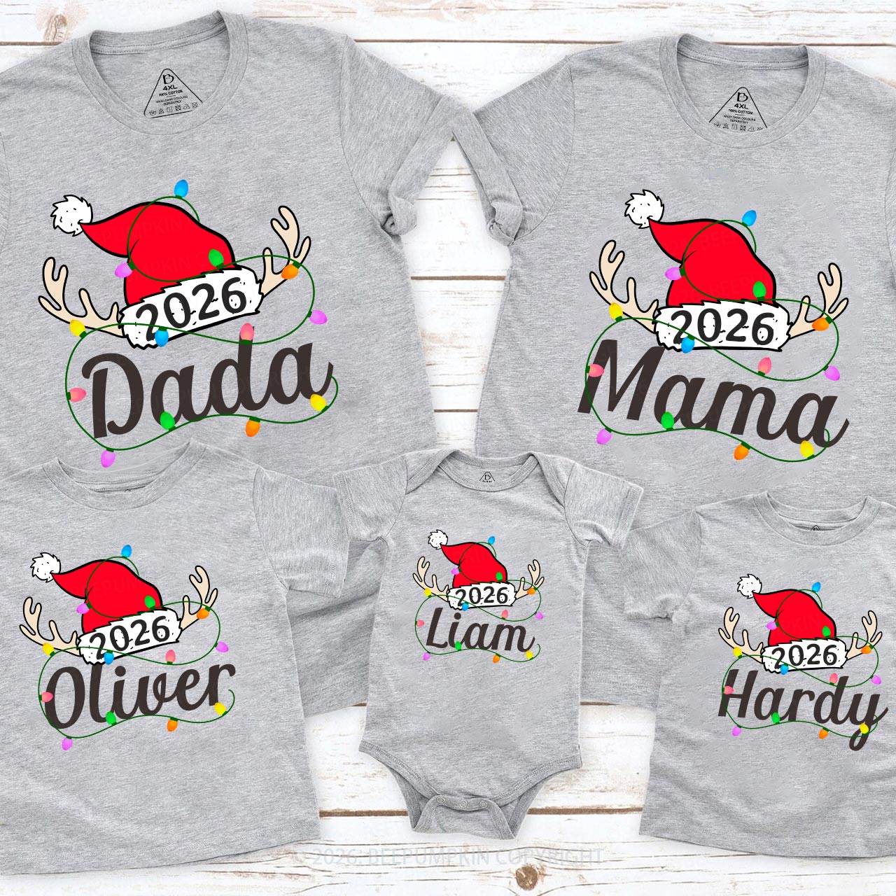 Personalized Jolly Antlers & Lights 2026 Family Matching T-Shirts Beepumpkin
