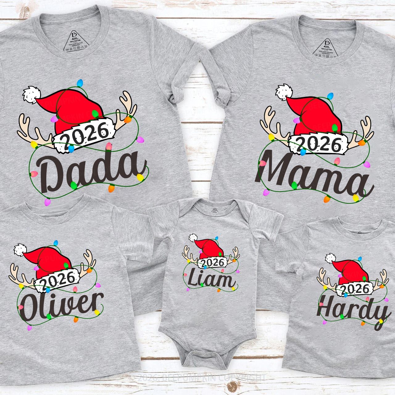 Personalized Jolly Antlers & Lights 2026 Family Matching T-Shirts Beepumpkin