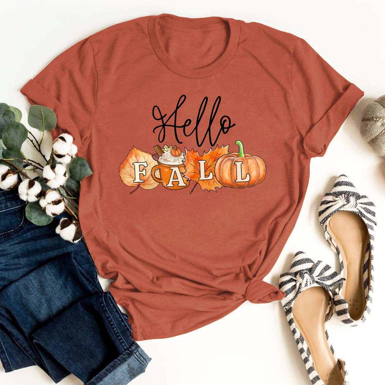 Hello Fall Pumpkin Shirts For Her