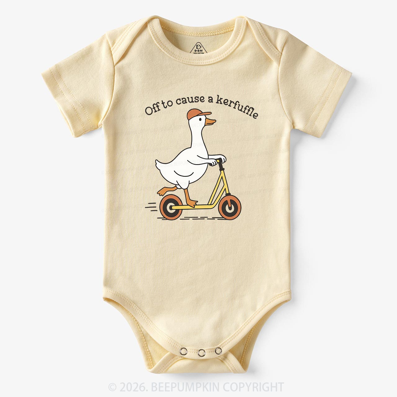 Off To Cause A Kerfuffle Silly Duck Animal Baby Bodysuit