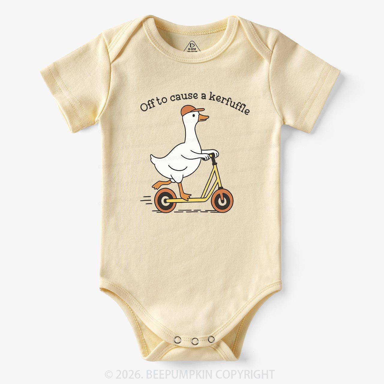 Off To Cause A Kerfuffle Silly Duck Animal Baby Bodysuit