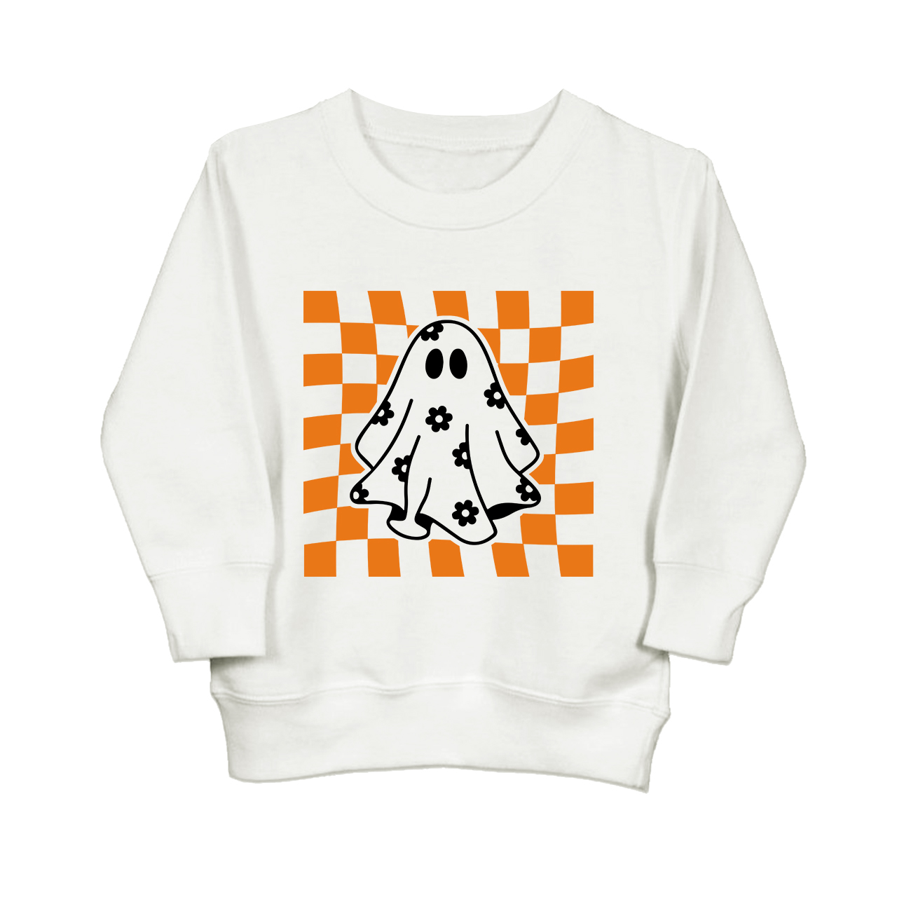 Checkered Floral Daisy Ghost Toddler Sweatshirt