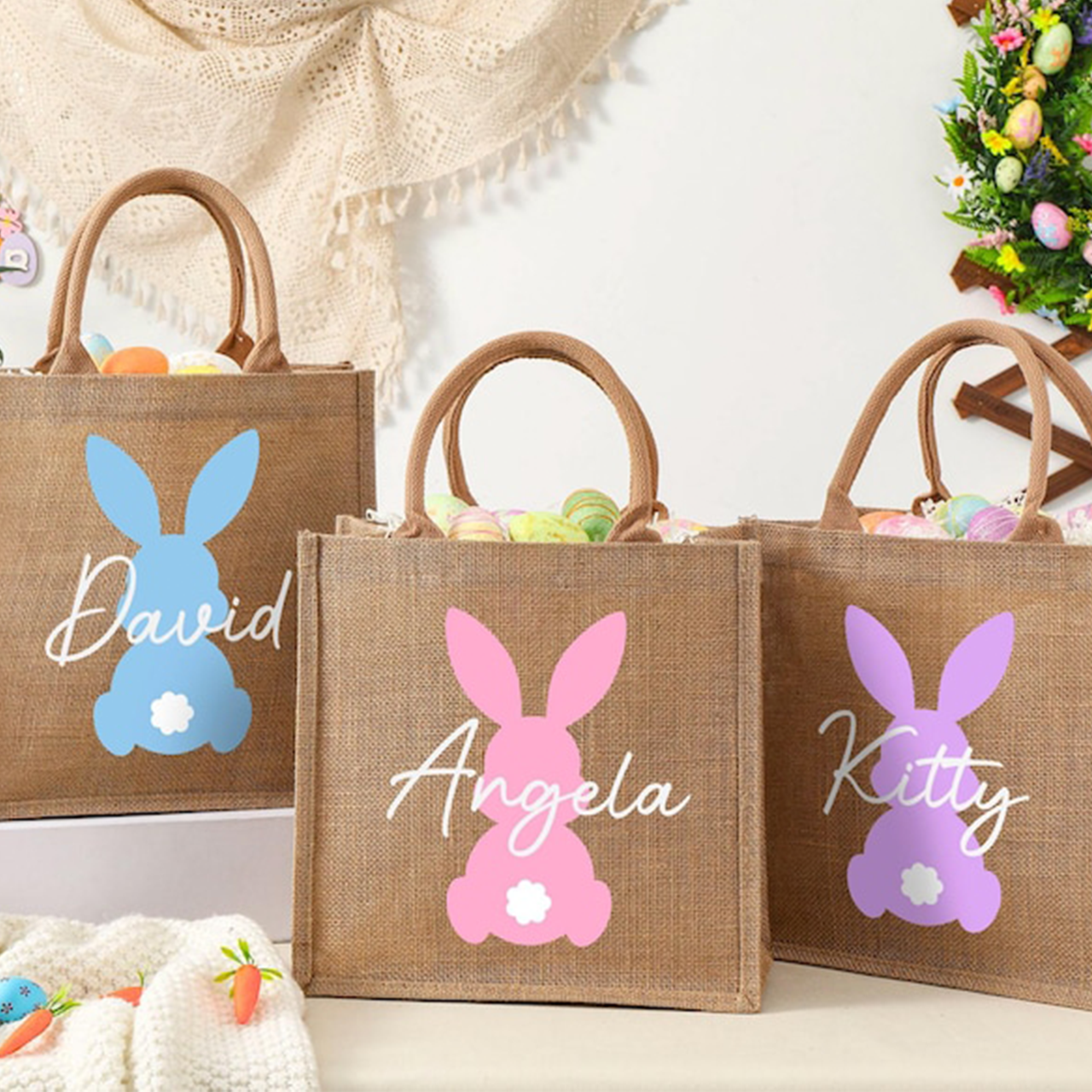 Personalized Easter Bunny Egg Hunt Bags