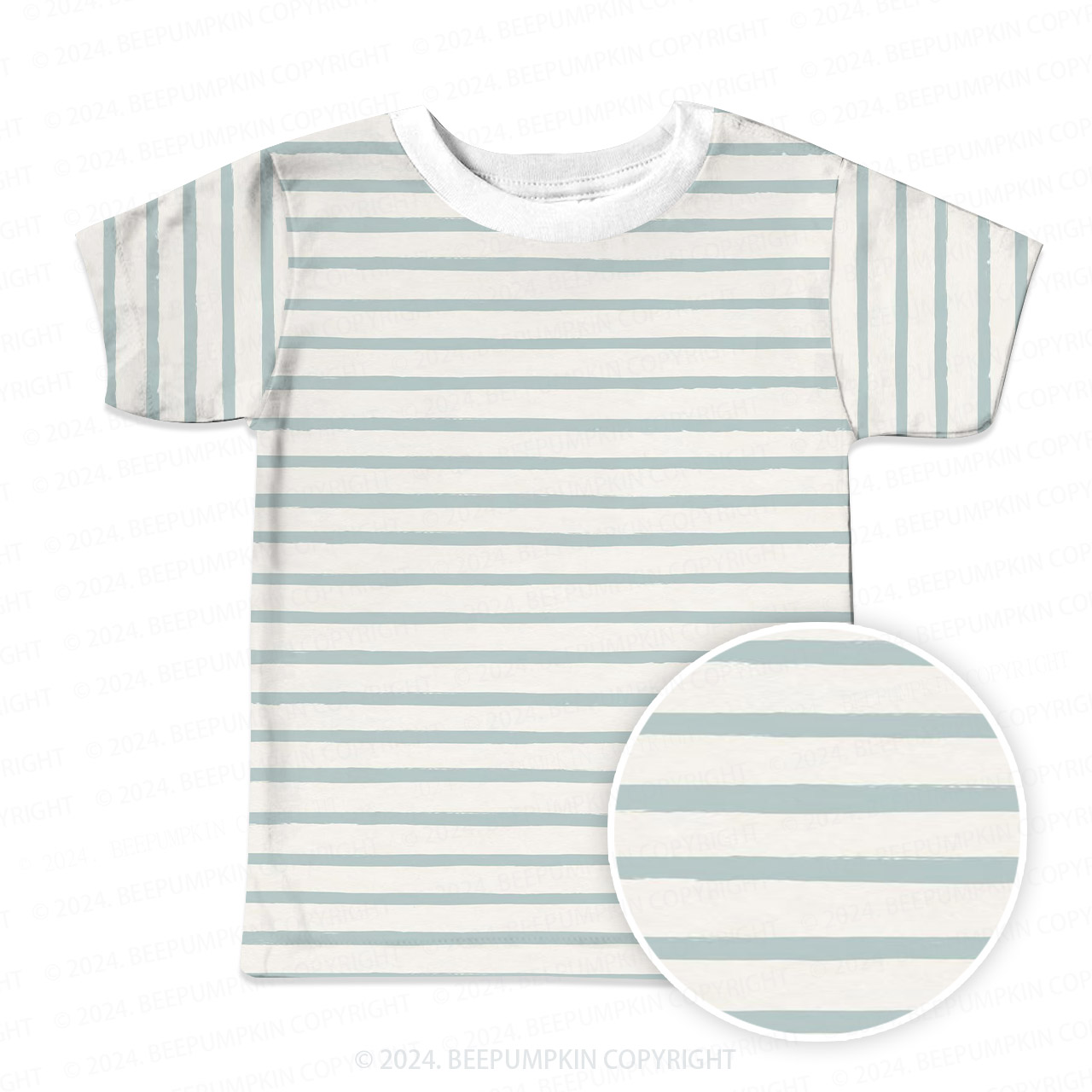Light Green Straight Stripes All Over Print Kids Tees
