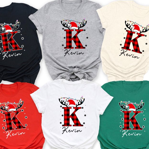 Personalized Elk Monogram Christmas Family Matching Shirt
