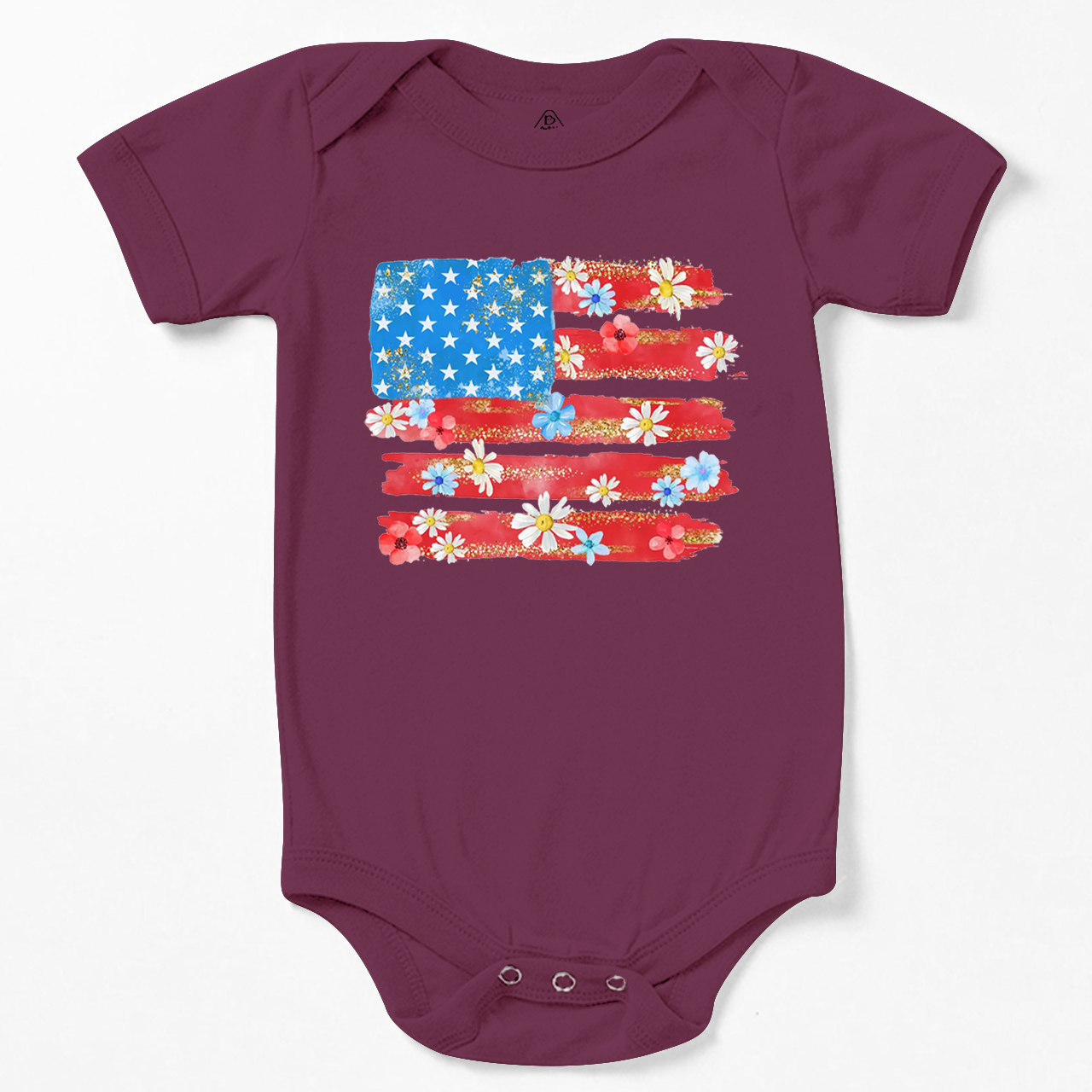 Flower American Flag Bodysuit Beepumpkin