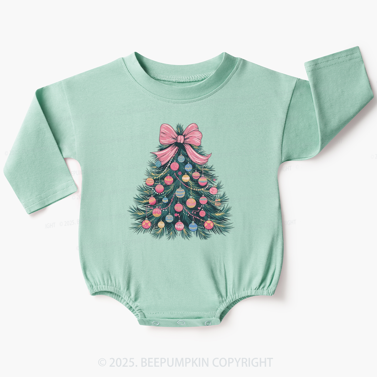 Christmas Tree Bow Baby Bubble Romper Beepumpkin