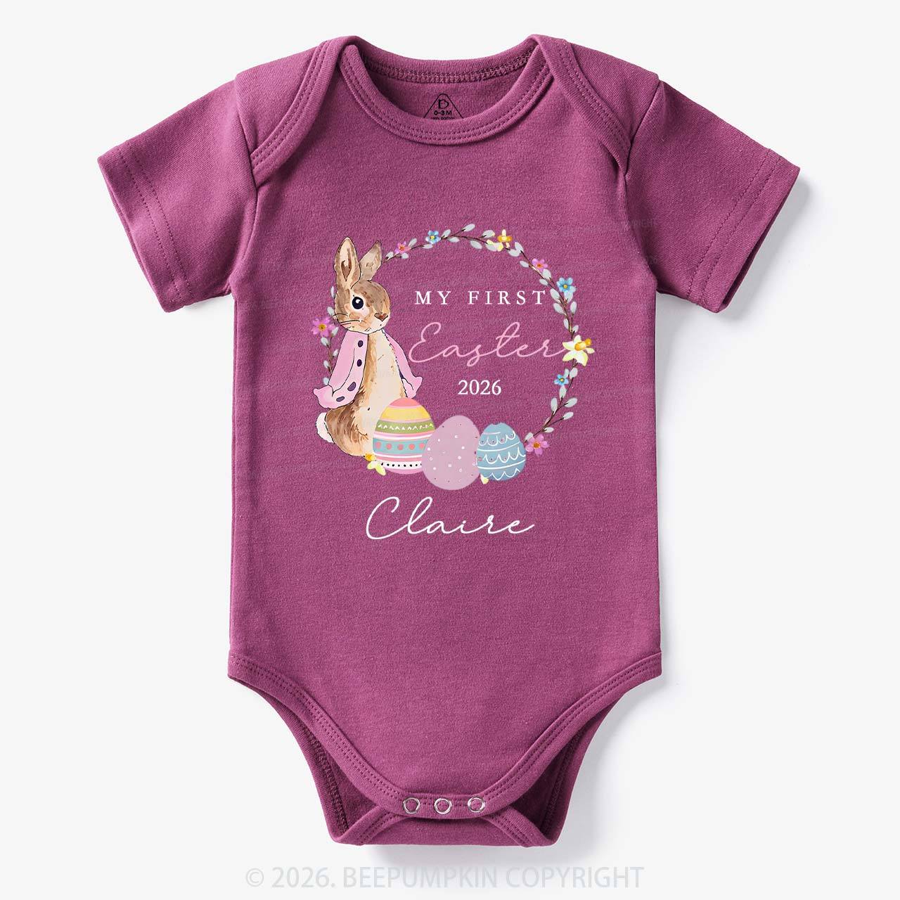 Personalized Spring Bunny Bloom First Easter Baby Bodysuit