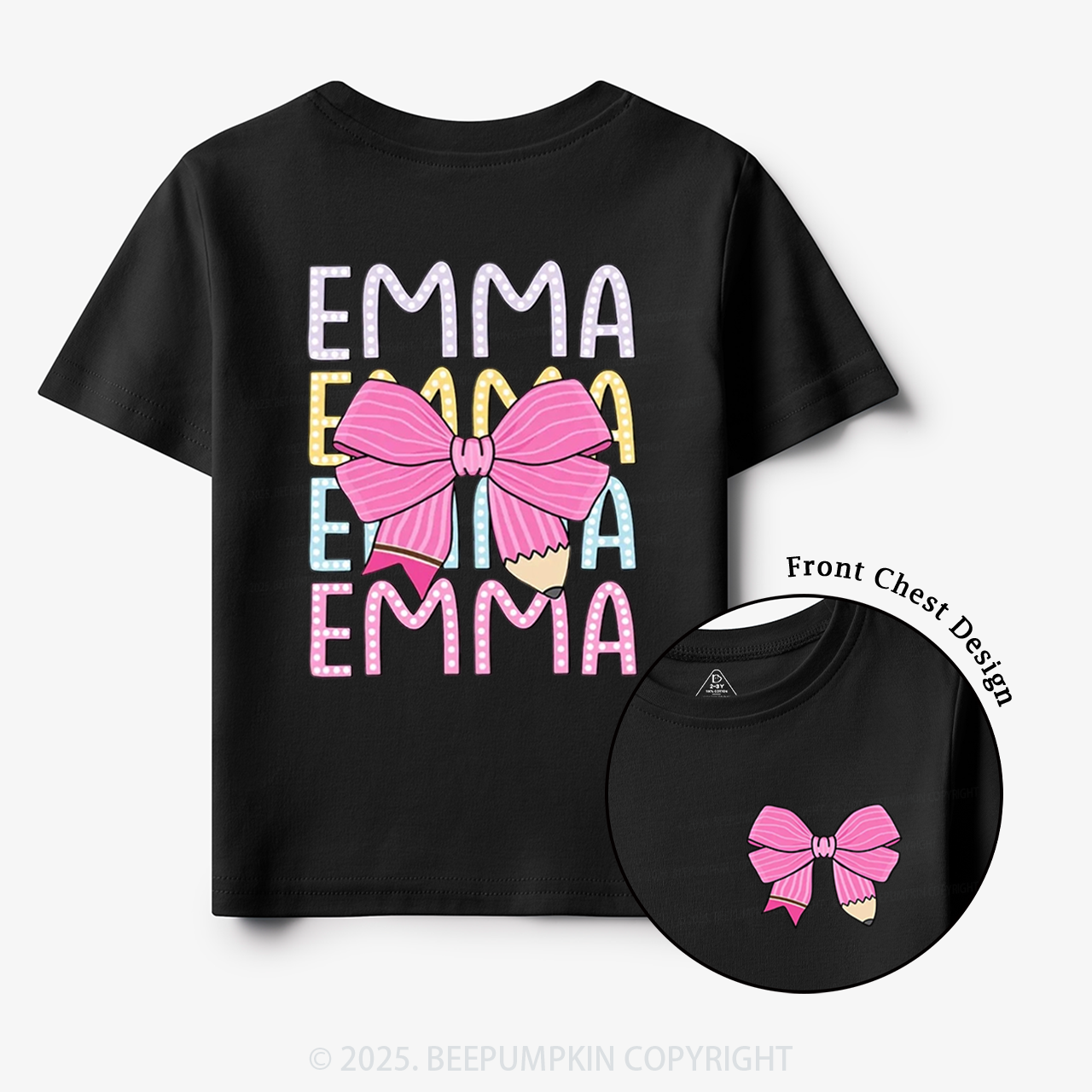 Personalized Pink Bow Toddler&Kid's Tees Beepumpkin