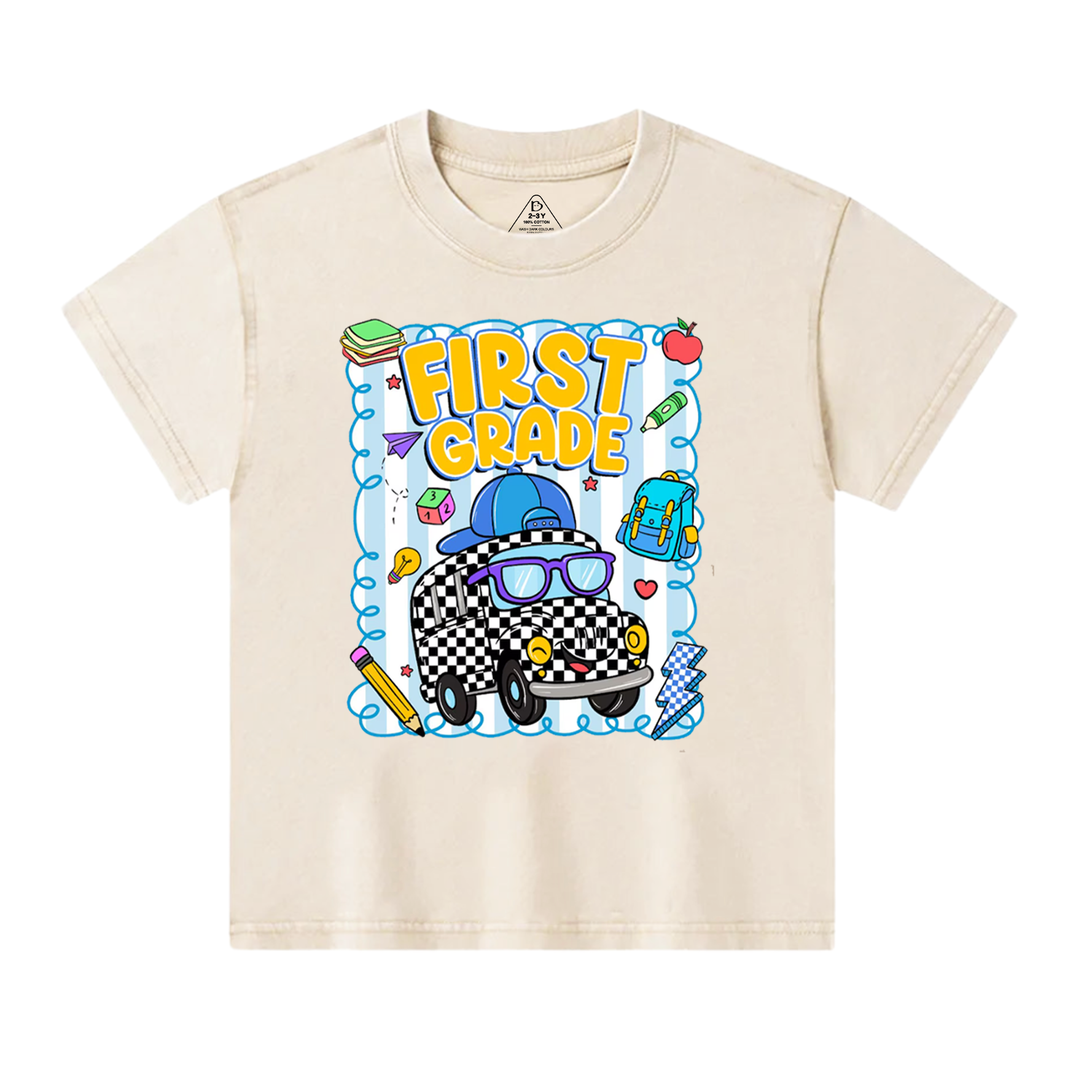 Personalized Toot Toot School Bus Toddler&Kids Washed Tees