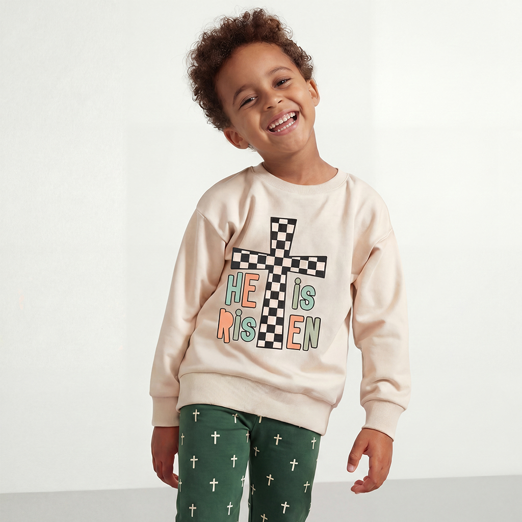 He Is Risen Easter Trendy Christian Kid's Sweatshirt
