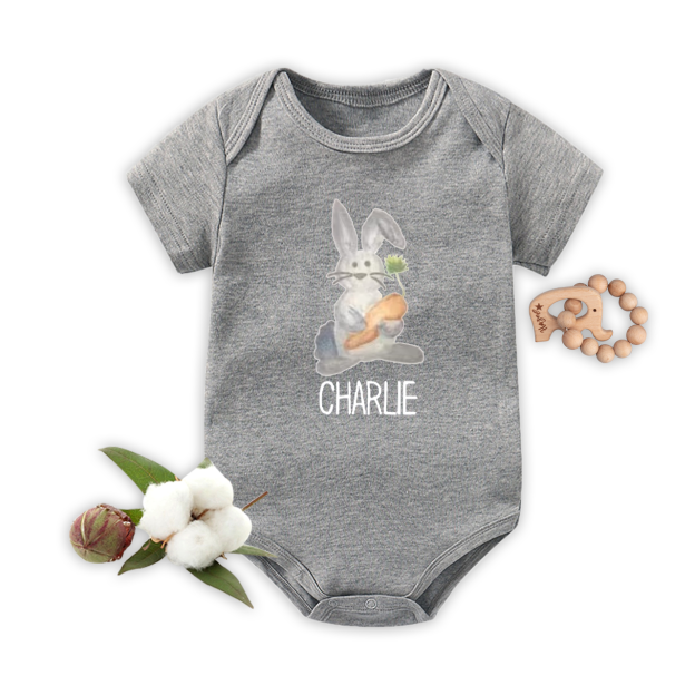 Personalized Watercolor Bunny Easter Baby Bodysuit