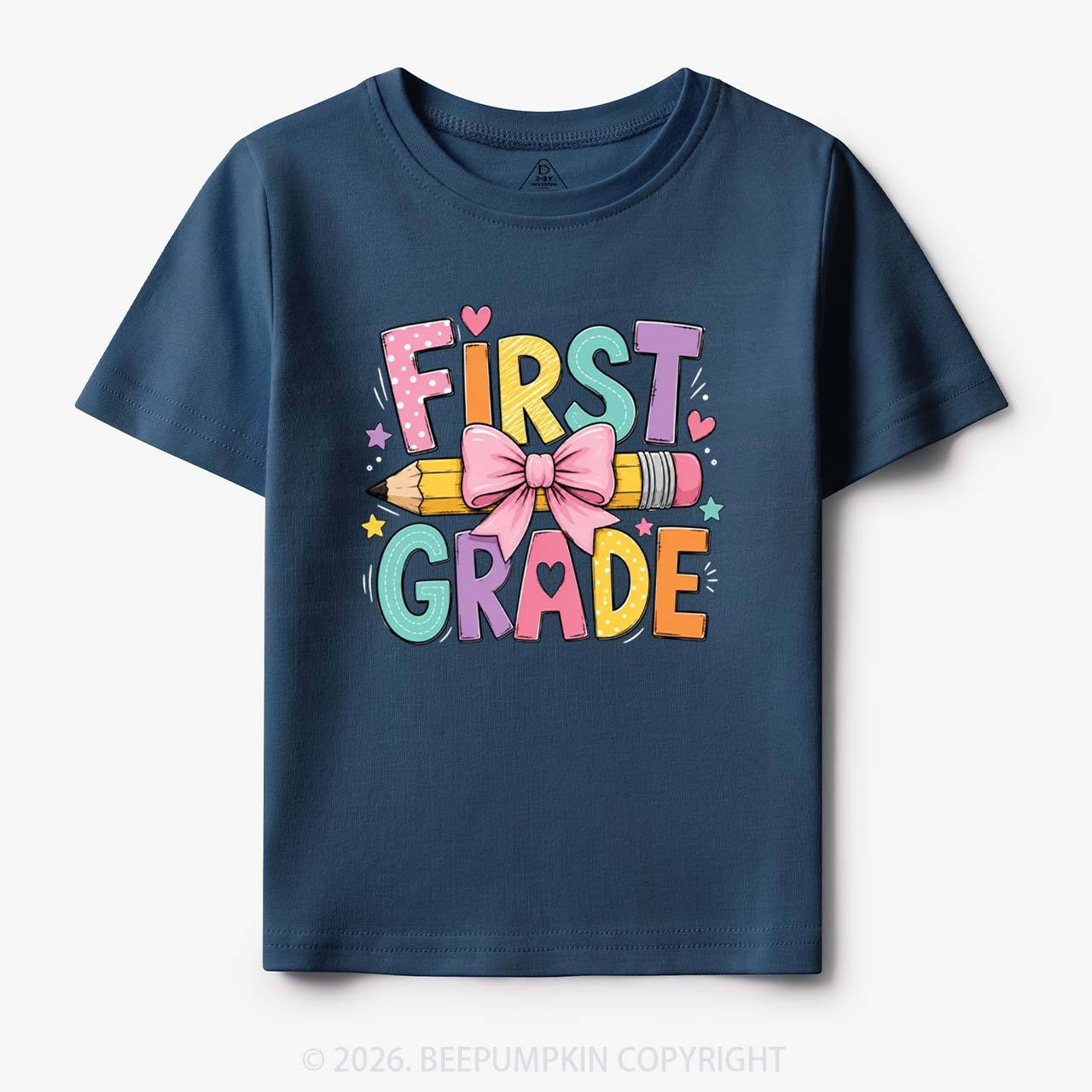 Colorful First Grade Back To School Pencil Bow Toddler&Kid's Tees