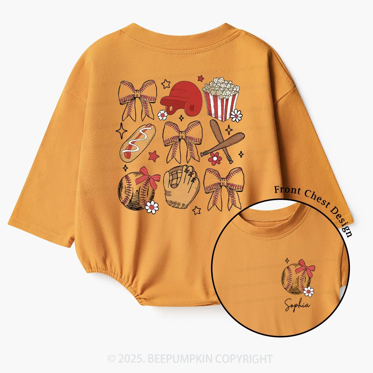 Personalized Girl Baseball Game Day Baby Bubble Romper Beepumpkin