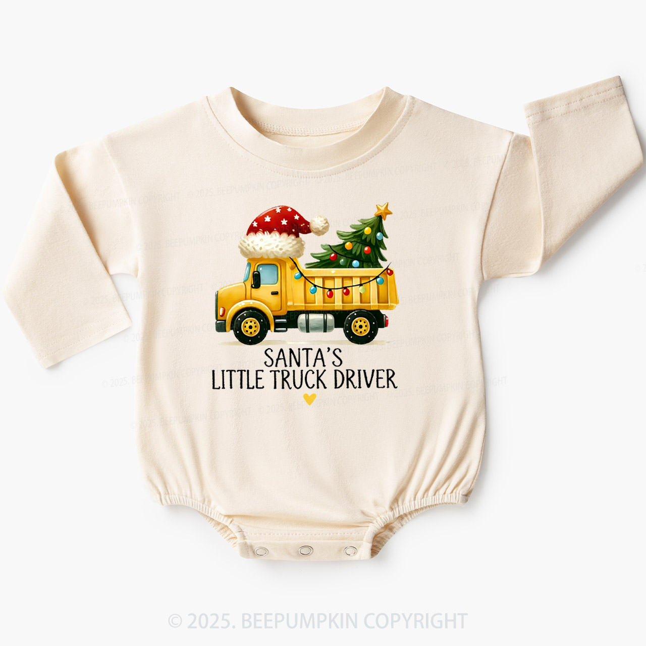 Santa's Little Truck Driver Christmas Baby Bubble Romper Beepumpkin