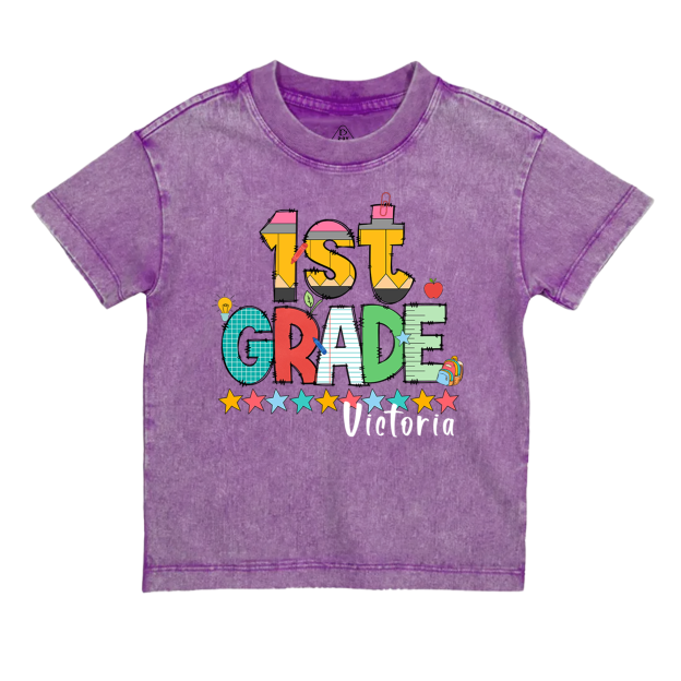Personalized Pencil Letter Grade Toddler&Kids Washed Tees