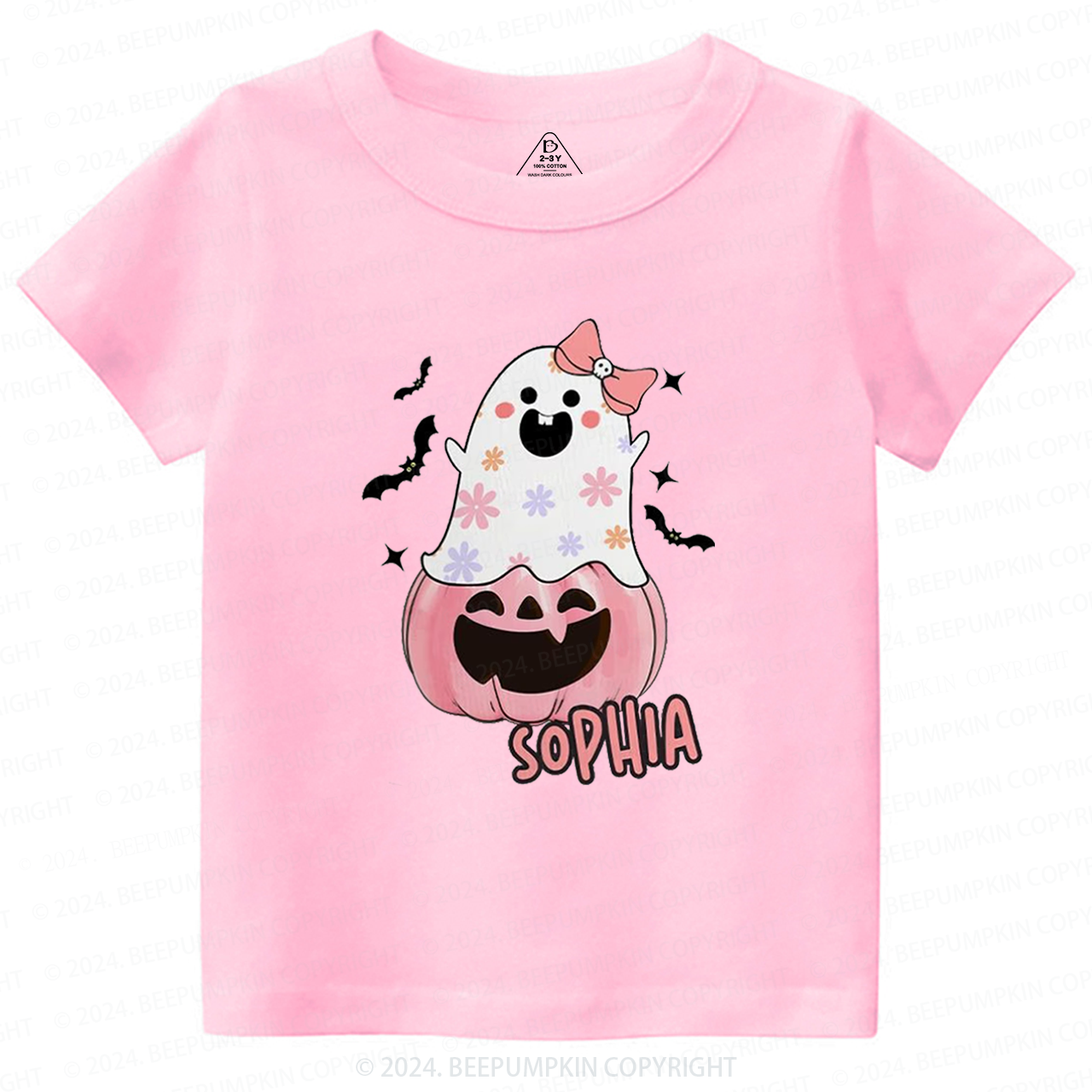 Personalized Halloween Pink Ghost Toddler&Kids Tees 