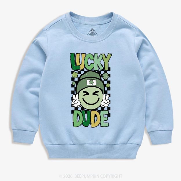 Retro Lucky Dude St.Patricks Day Kids Sweatshirt