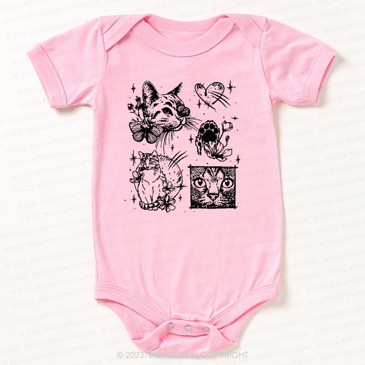 Cats Outlined Retro Bodysuit For Baby