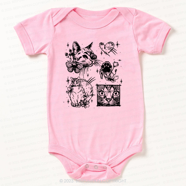 Cats Outlined Retro Bodysuit For Baby