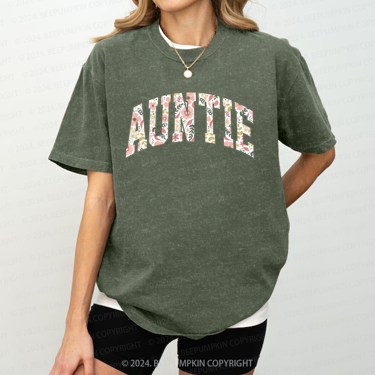 Floral Auntie Aunt Washed Tees
