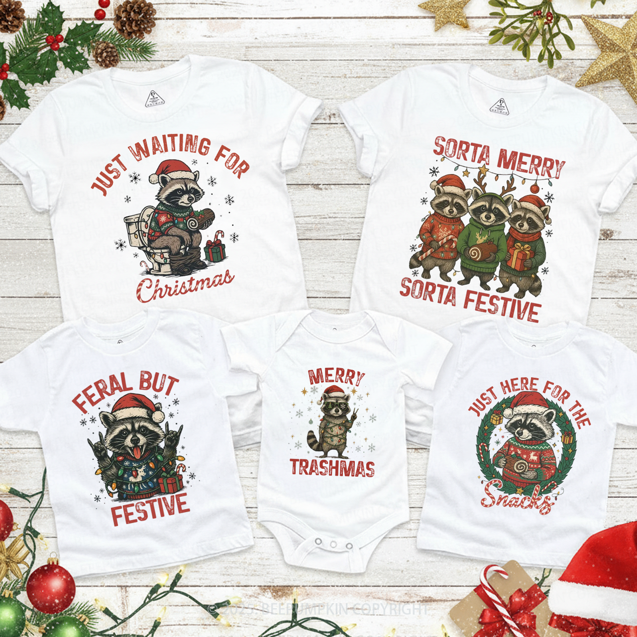 Personalized Christmas Raccoon Family Matching T-Shirts Beepumpkin