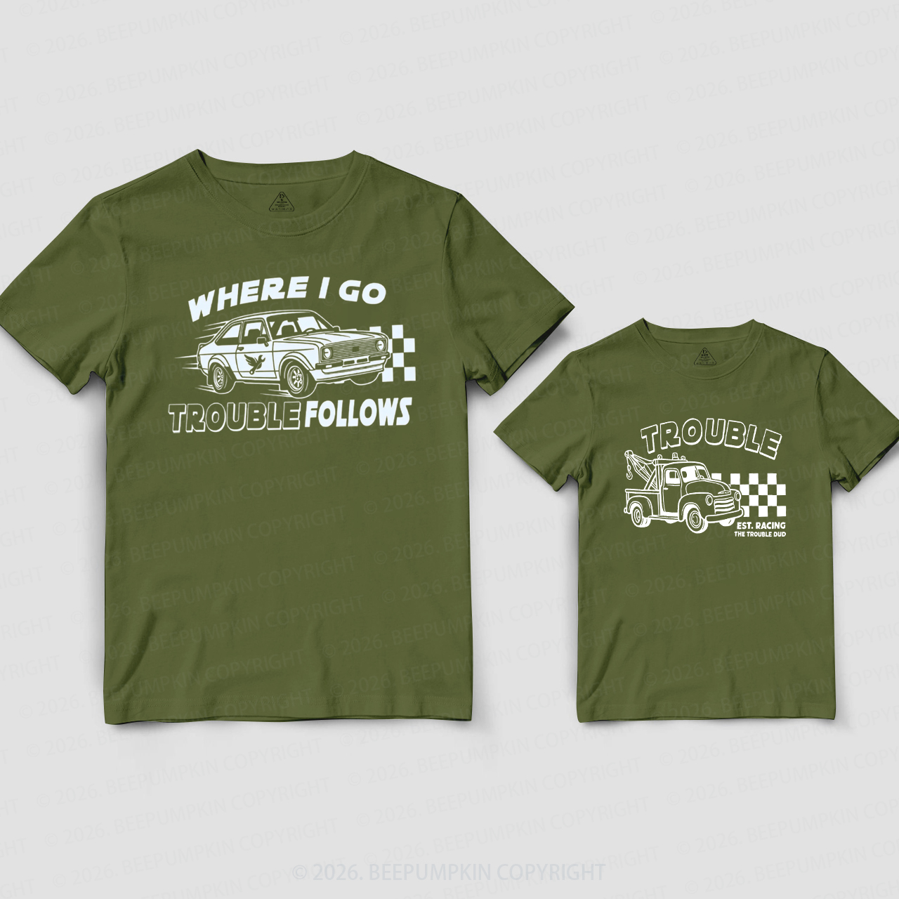 Where I Go Trouble Follows Racing Dad&Me Matching Shirts
