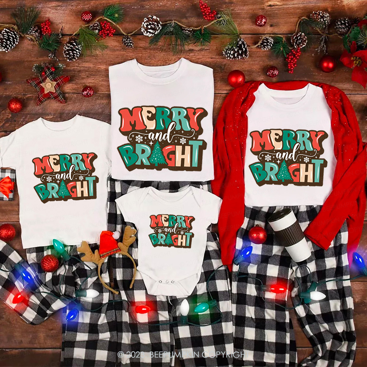 Happy Christmas Merry And Bright Shirts For Family Beepumpkin
