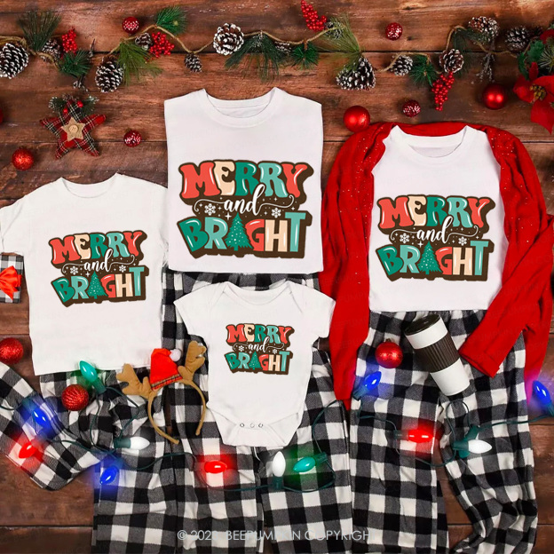 Happy Christmas Merry And Bright Shirts For Family Beepumpkin