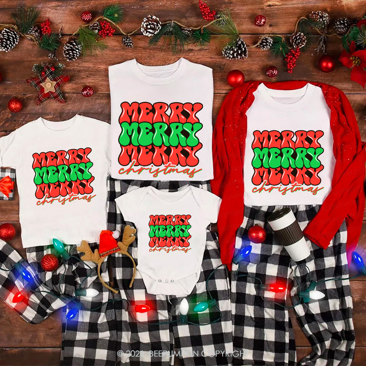 Merry Christmas Happy Christmas Matching Tees For Family Beepumpkin