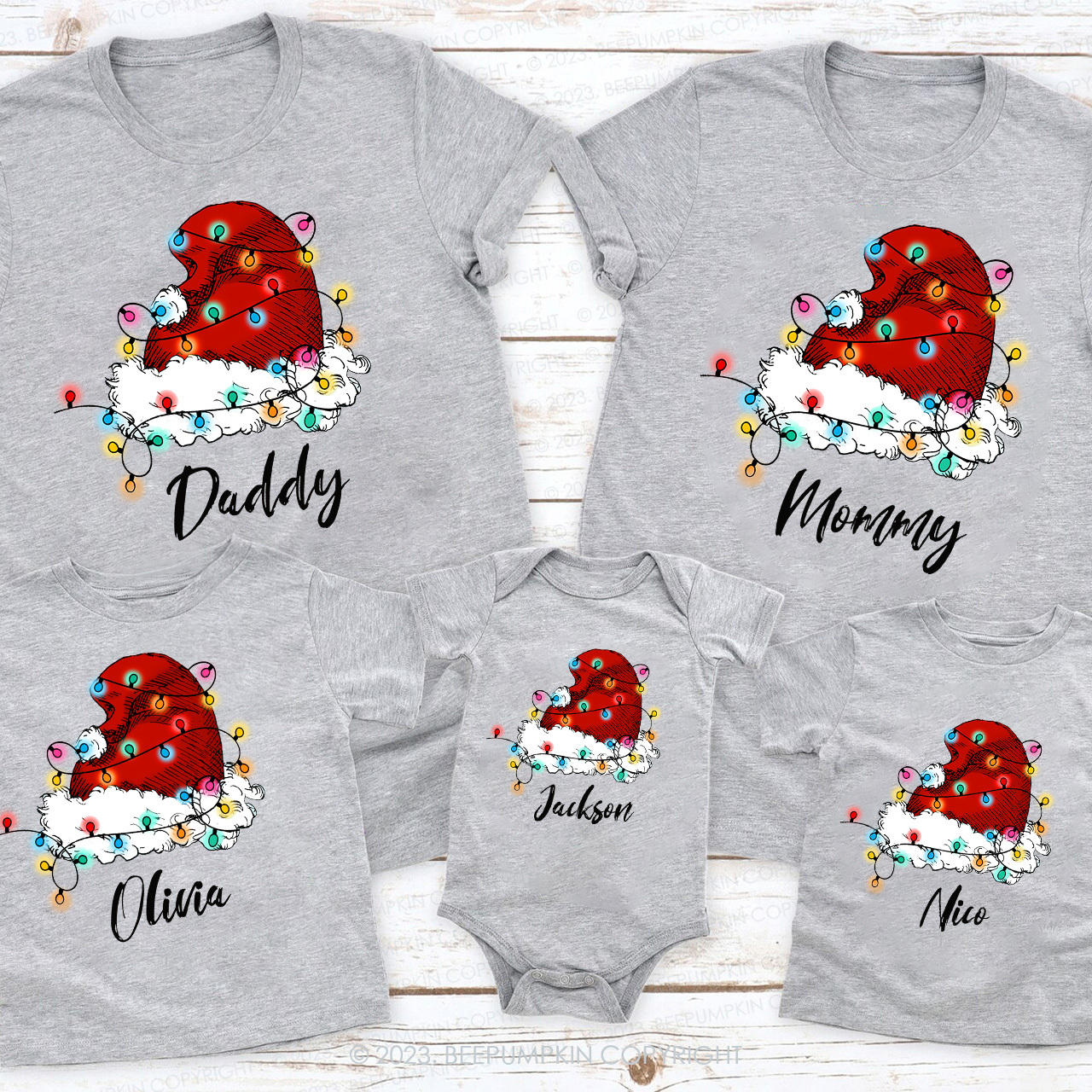 Personalized Merry Christmas Lantern Hat Matching Tees For Family Beepumpkin