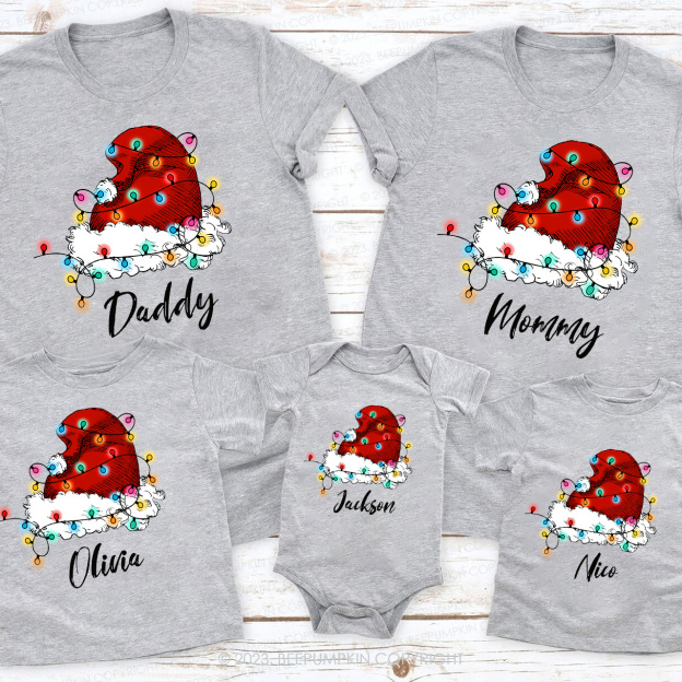 Personalized Merry Christmas Lantern Hat Matching Tees For Family Beepumpkin