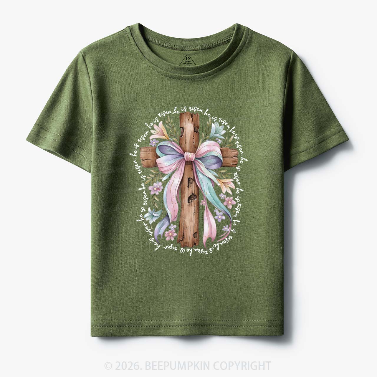He Is Risen Soft Pastel Cross Toddler&Kids Tees