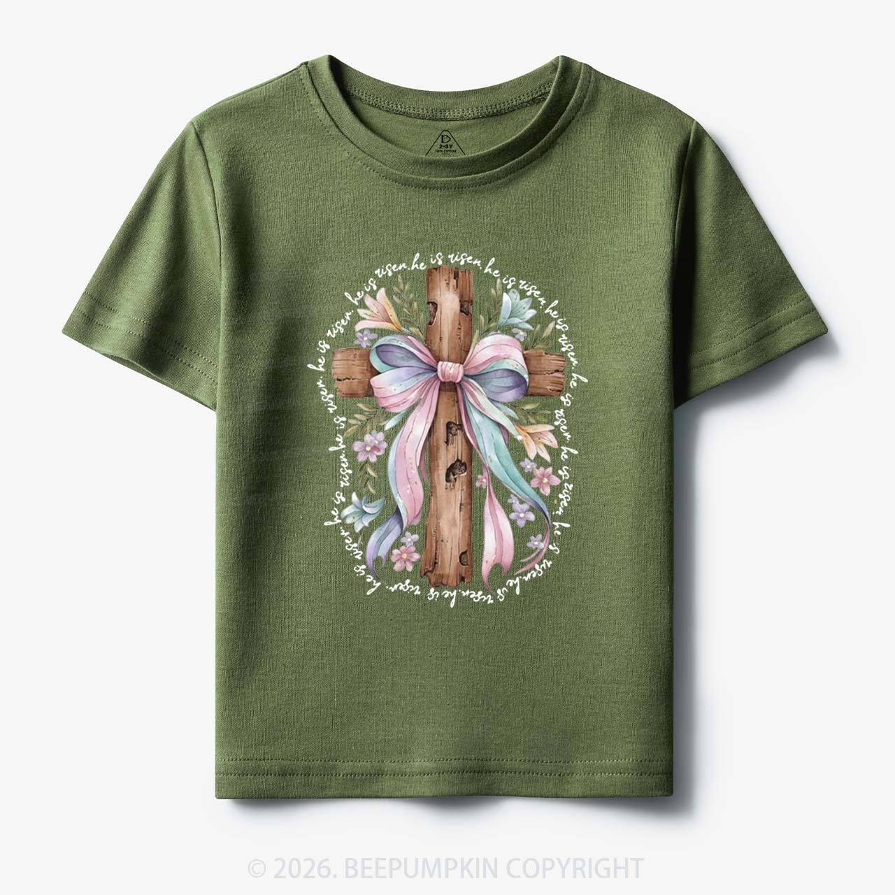 He Is Risen Soft Pastel Cross Toddler&Kids Tees