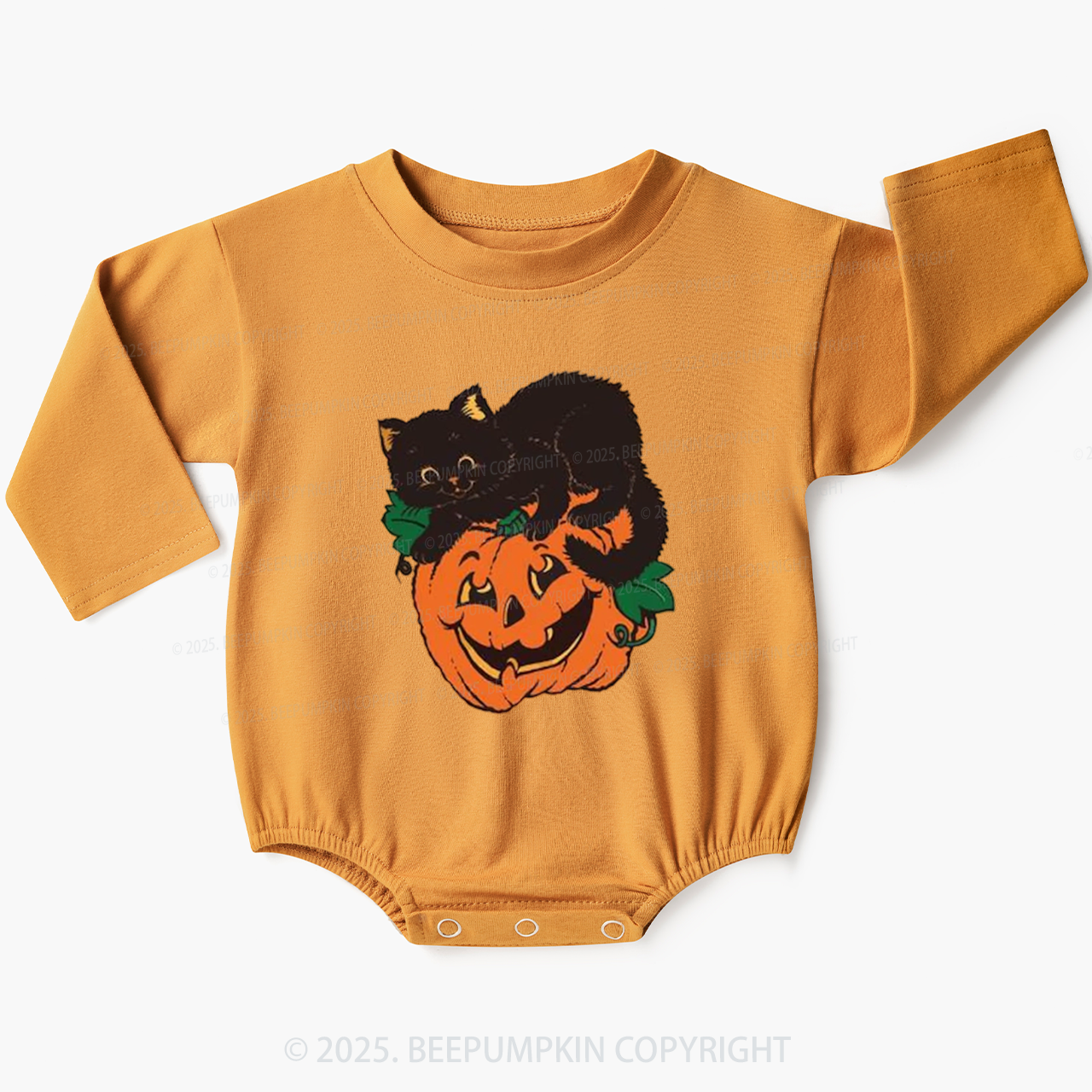 Black Cat On Pumpkin Bubble Romper Beepumpkin