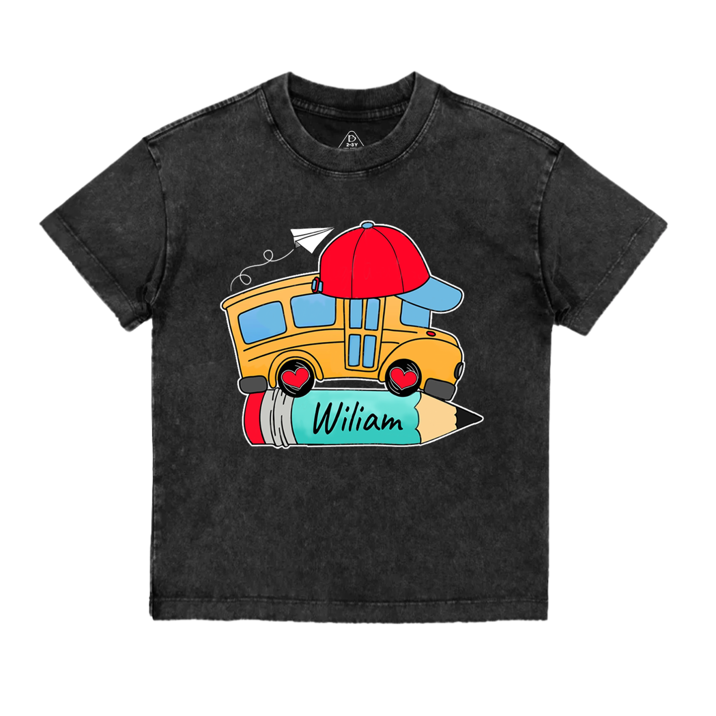 Personalized Bundle School Bus With Name Toddler&Kids Washed Tees