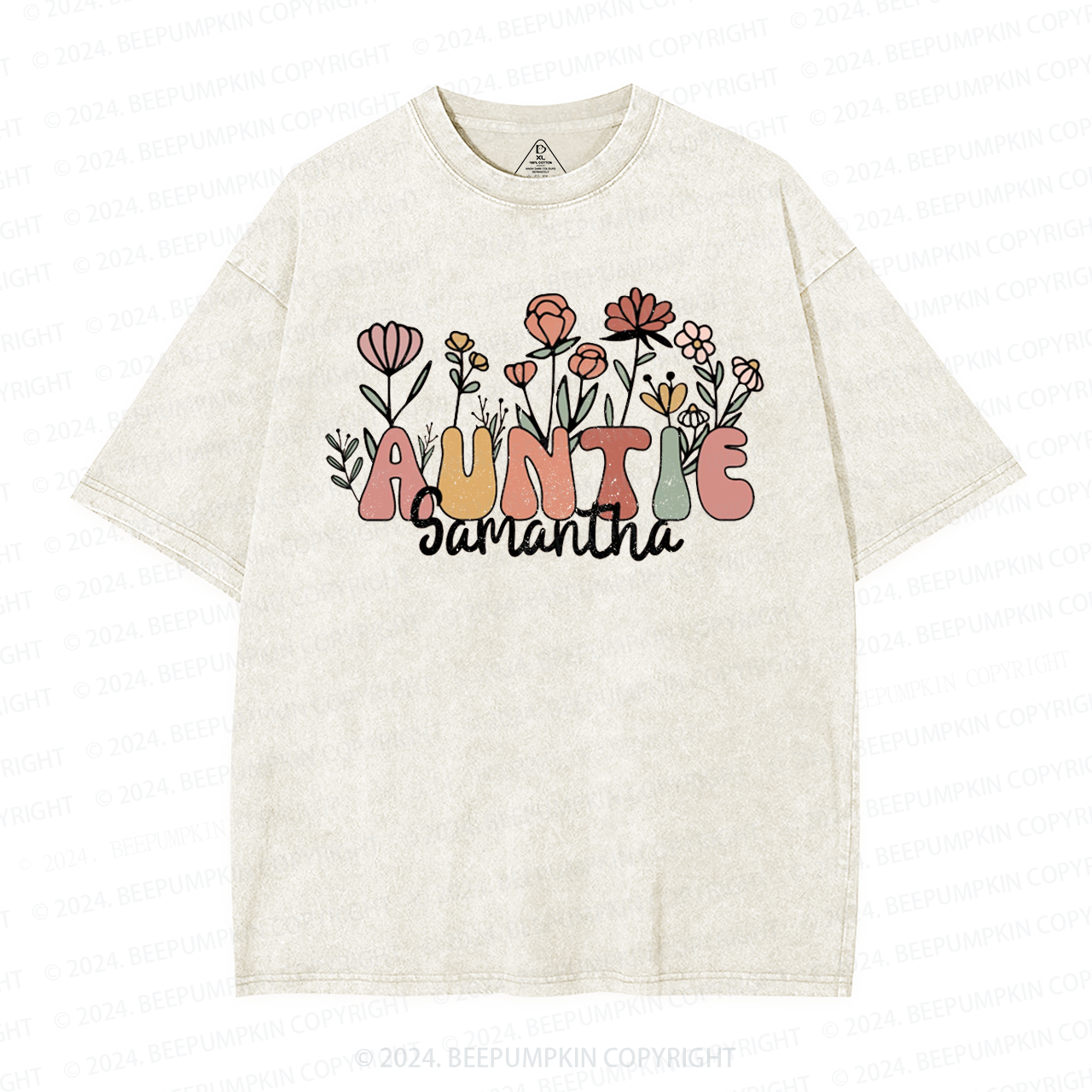 Personalized Wildflower Auntie Aunt Washed T-Shirts 