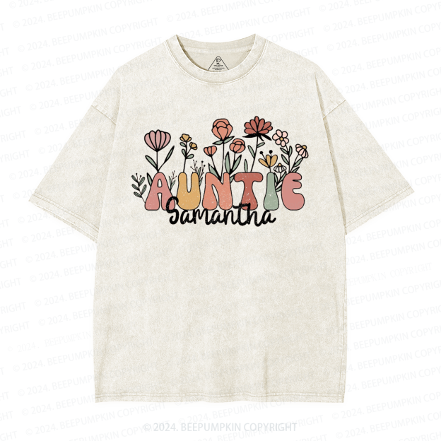 Personalized Wildflower Auntie Aunt Washed T-Shirts 