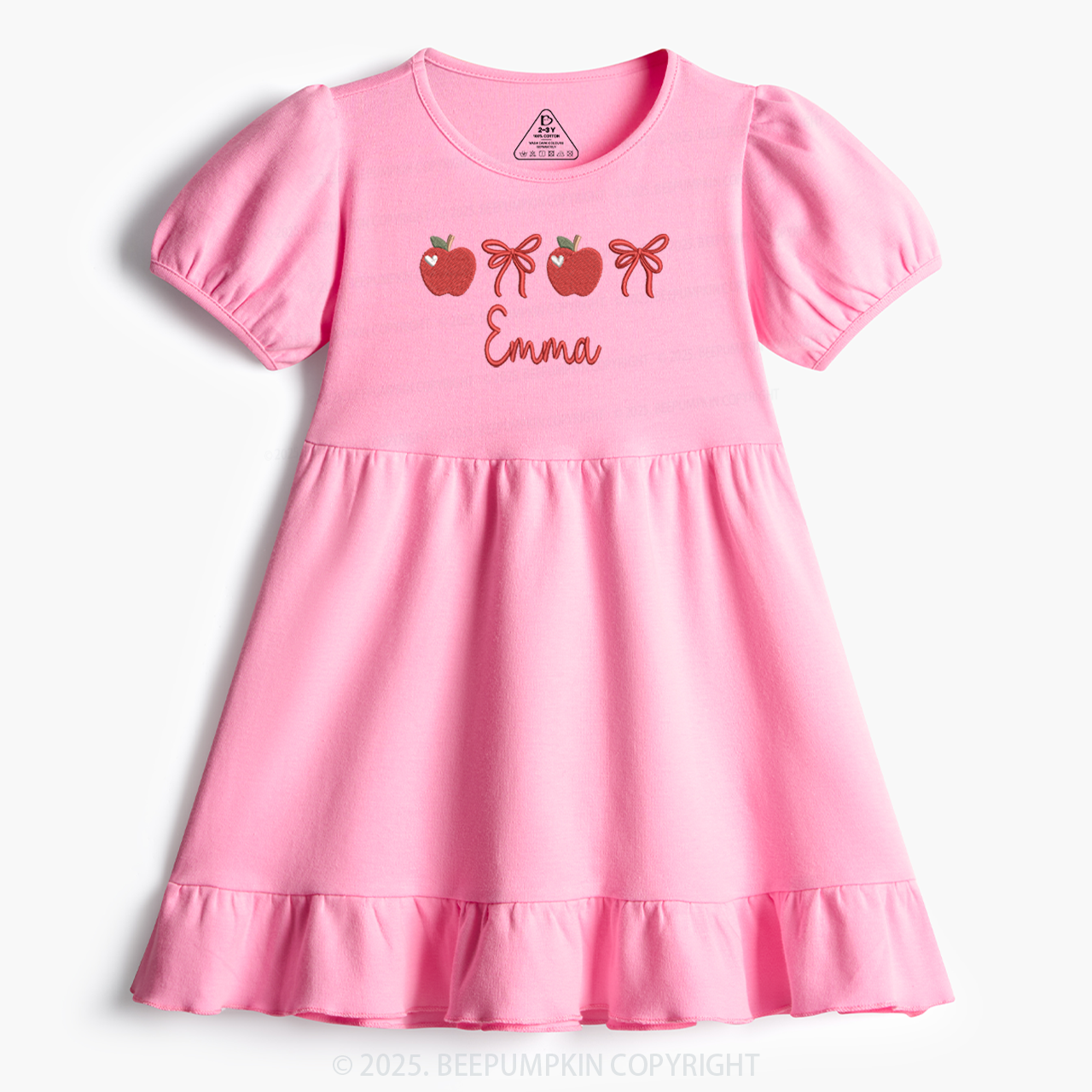 Personalized Red Apple And Bow Name Toddler&Kid's Ruffle Dress Beepump