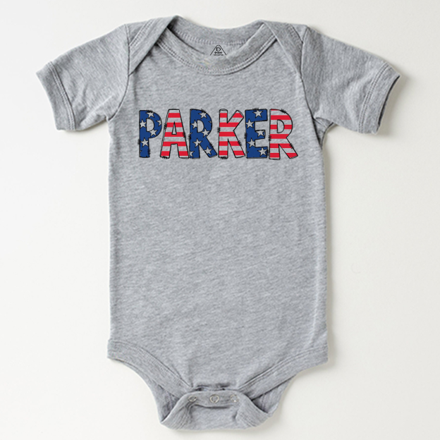 Personalized Name Patriotic Letters  Bodysuit Beepumpkin