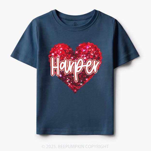 Personalized Sparkling Heart Name Toddler&Kid's Tees Beepumpkin