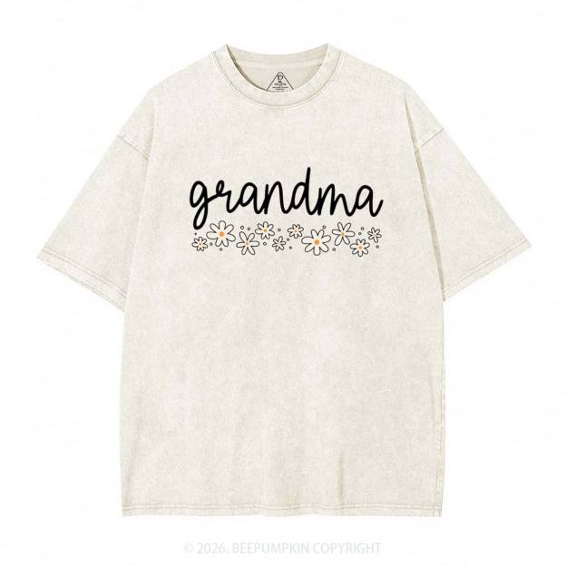 Daisy Floral Grandma Adult Washed T-Shirts