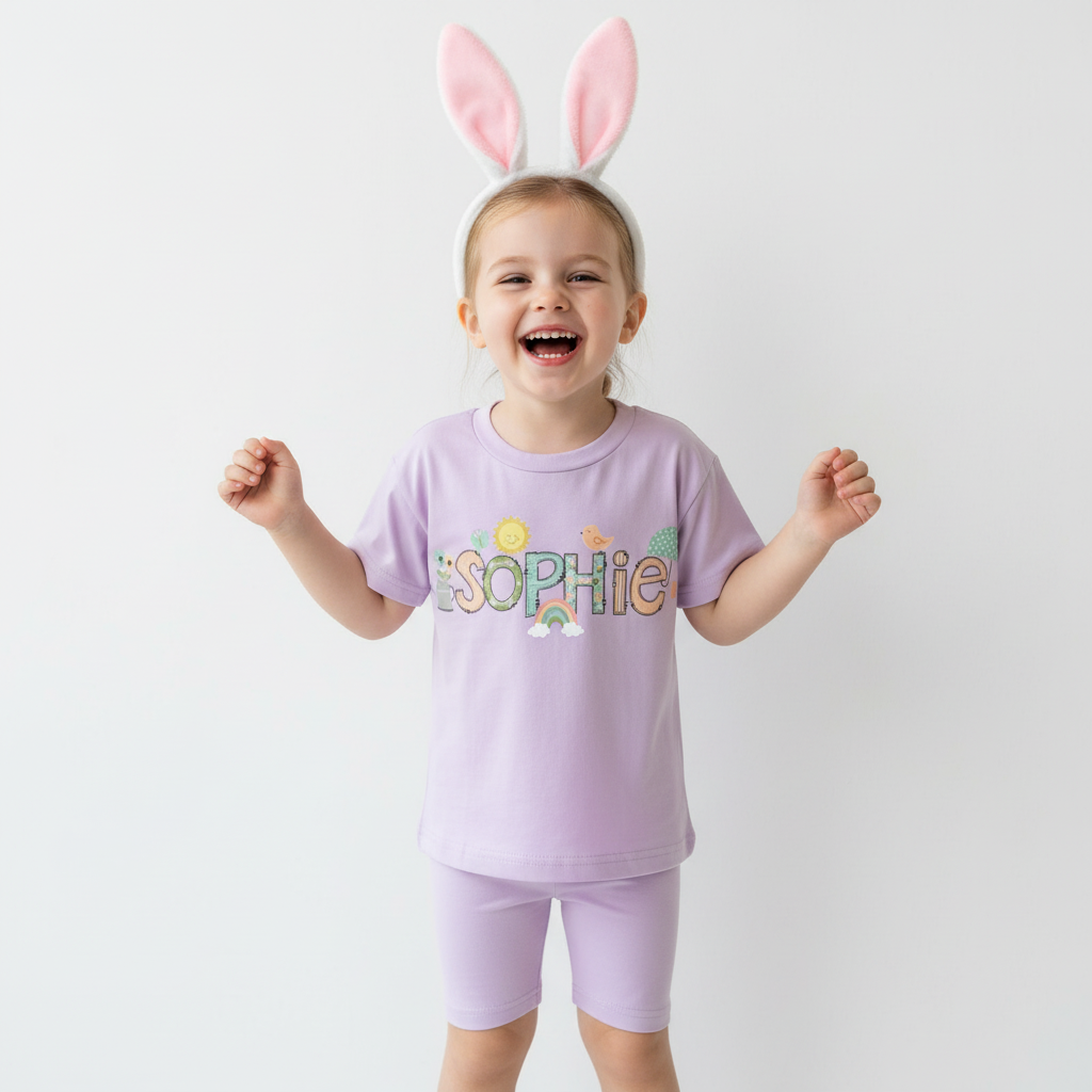 Personalized Doodle Alphabet Bundle Toddler Biker Shorts&Tee