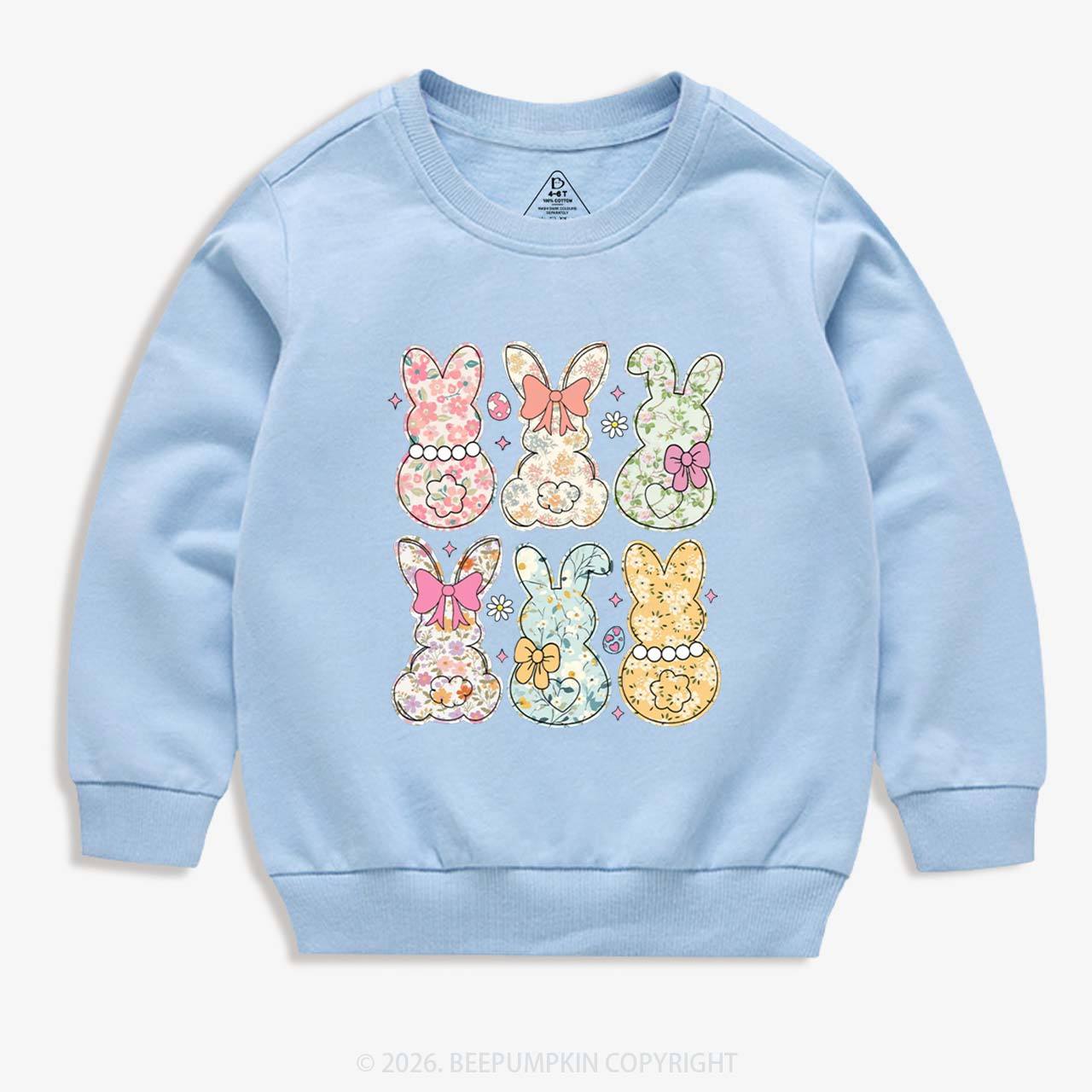 Vintage Spring Floral Bunny Bows Kid's Sweatshirt