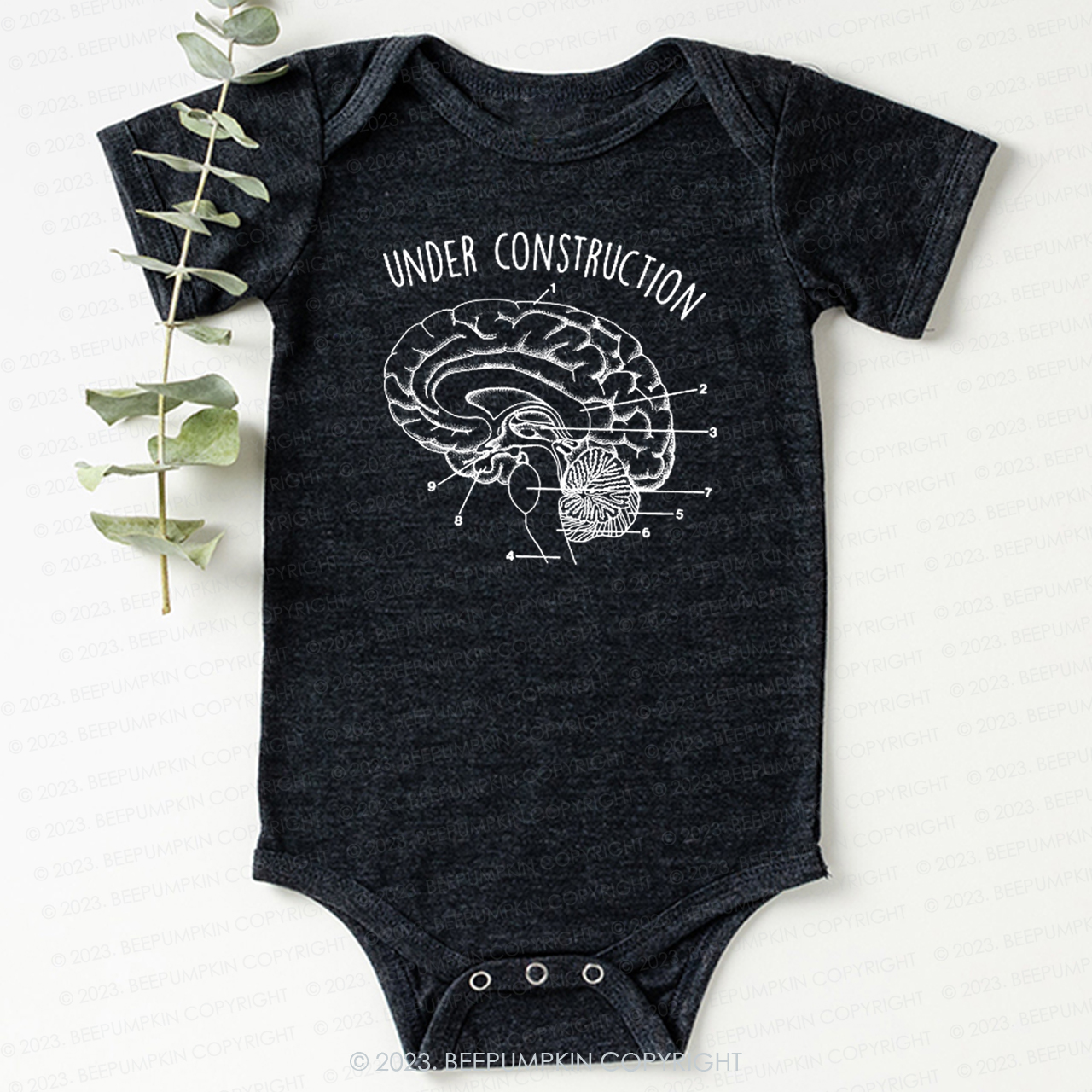 Under Construction Brain Diagram Bodysuit For Baby