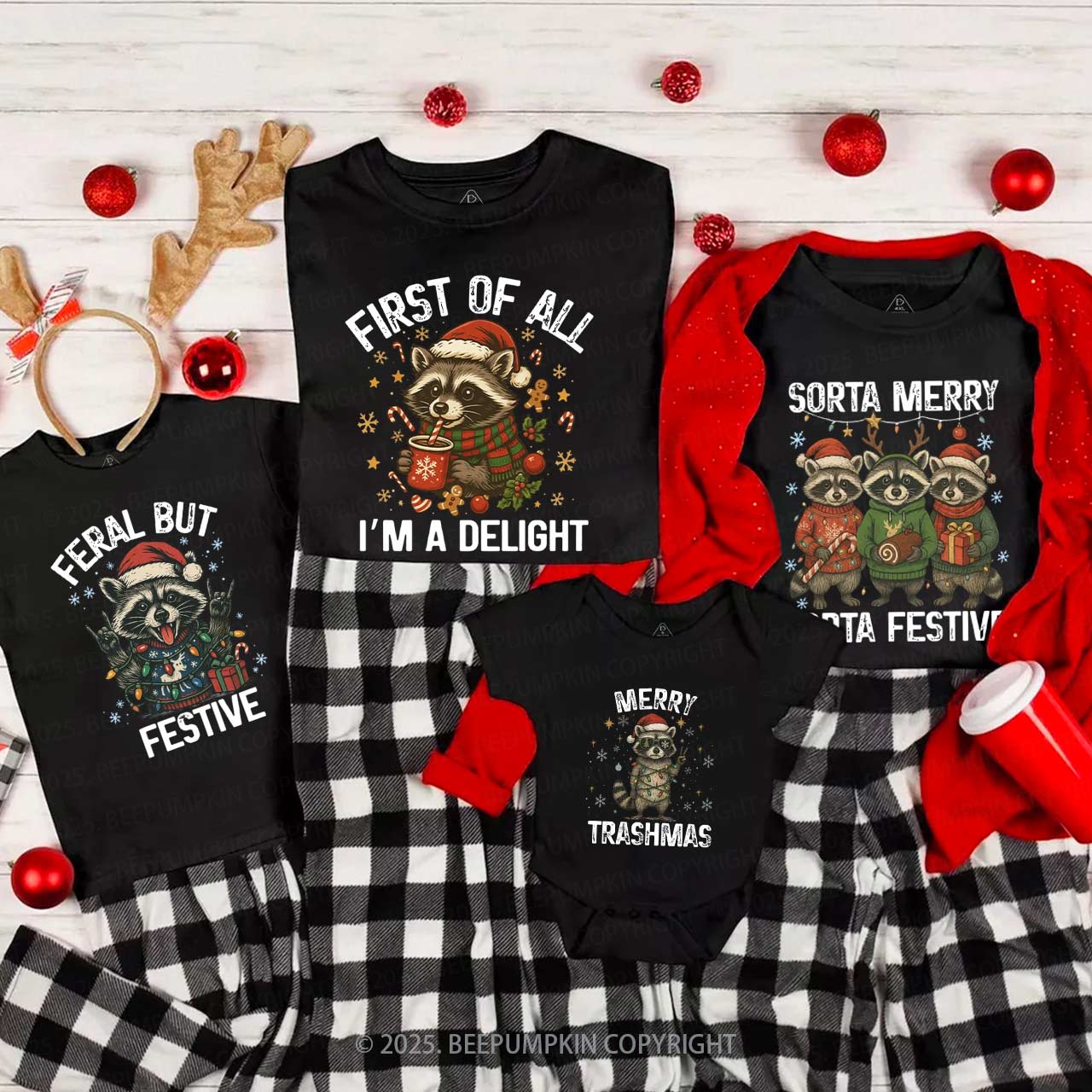 Personalized Christmas Raccoon Family Matching T-Shirts Beepumpkin
