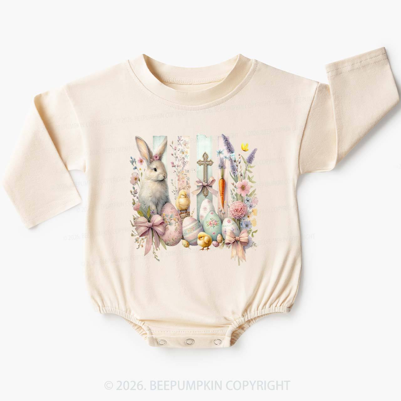 Springtime Faith Bunny Baby Bubble Romper