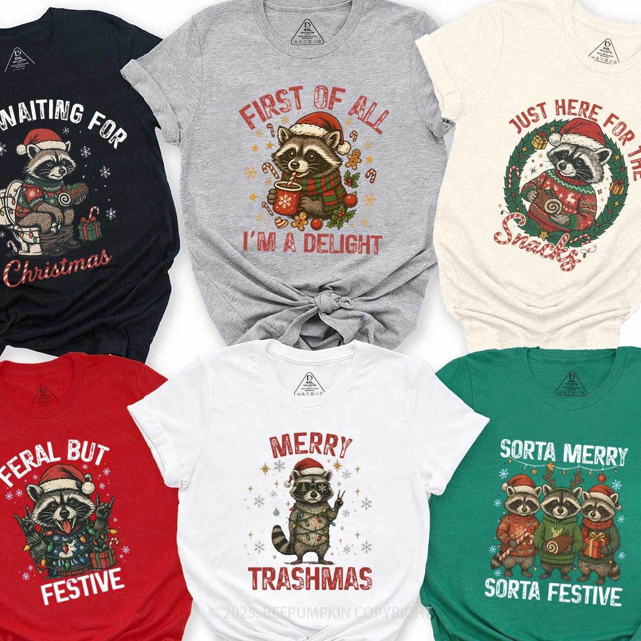 Personalized Christmas Raccoon Family Matching T-Shirts Beepumpkin